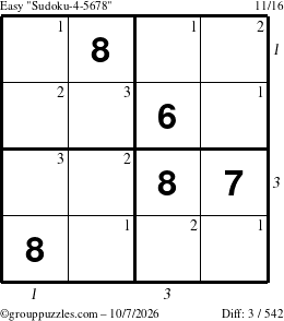 The grouppuzzles.com Easy Sudoku-4-5678 puzzle for Wednesday October 7, 2026 with all 3 steps marked