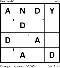 The grouppuzzles.com Easy Andy puzzle for Wednesday October 7, 2026 with the first 2 steps marked