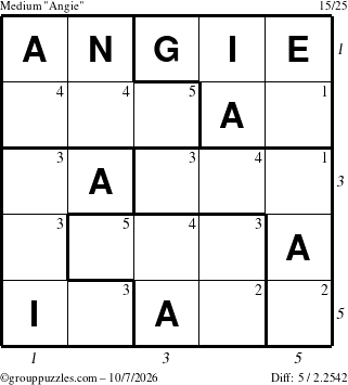 The grouppuzzles.com Medium Angie puzzle for Wednesday October 7, 2026, suitable for printing, with all 5 steps marked