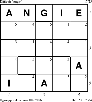 The grouppuzzles.com Difficult Angie puzzle for Wednesday October 7, 2026 with all 5 steps marked