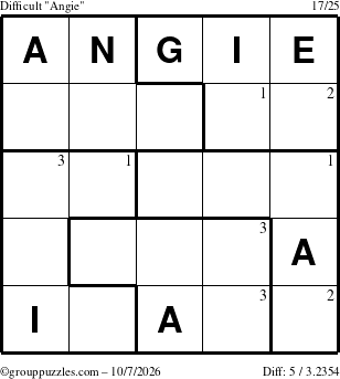 The grouppuzzles.com Difficult Angie puzzle for Wednesday October 7, 2026 with the first 3 steps marked