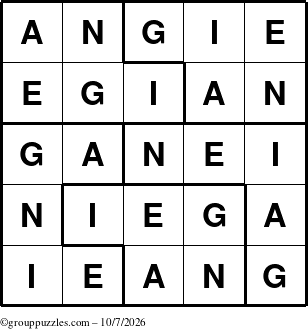 The grouppuzzles.com Answer grid for the Angie puzzle for Wednesday October 7, 2026