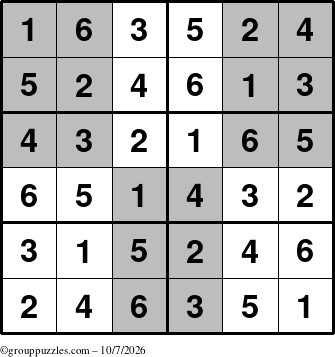 The grouppuzzles.com Answer grid for the SuperSudoku-Junior puzzle for Wednesday October 7, 2026