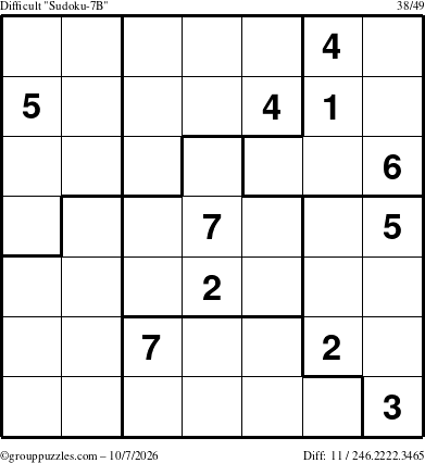 The grouppuzzles.com Difficult Sudoku-7B puzzle for Wednesday October 7, 2026