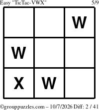 The grouppuzzles.com Easy TicTac-VWX puzzle for Wednesday October 7, 2026
