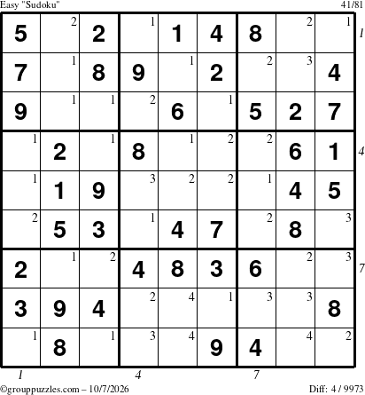 The grouppuzzles.com Easy Sudoku puzzle for Wednesday October 7, 2026 with all 4 steps marked
