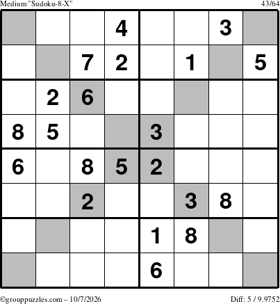 The grouppuzzles.com Medium Sudoku-8-X puzzle for Wednesday October 7, 2026