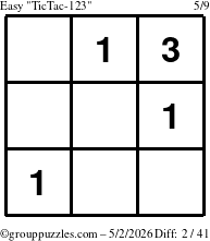 The grouppuzzles.com Easy TicTac-123 puzzle for Saturday May 2, 2026