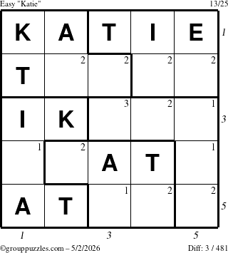 The grouppuzzles.com Easy Katie puzzle for Saturday May 2, 2026 with all 3 steps marked