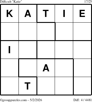 The grouppuzzles.com Difficult Katie puzzle for Saturday May 2, 2026