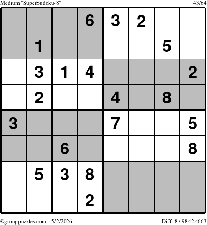 The grouppuzzles.com Medium SuperSudoku-8 puzzle for Saturday May 2, 2026