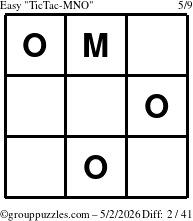 The grouppuzzles.com Easy TicTac-MNO puzzle for Saturday May 2, 2026