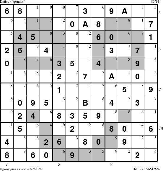 The grouppuzzles.com Difficult tpsmith puzzle for Saturday May 2, 2026 with all 9 steps marked