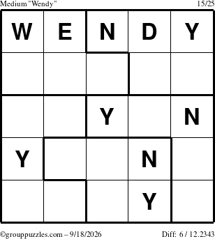 The grouppuzzles.com Medium Wendy puzzle for Friday September 18, 2026