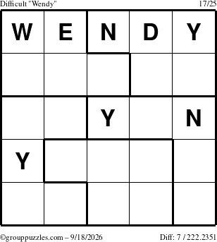 The grouppuzzles.com Difficult Wendy puzzle for Friday September 18, 2026