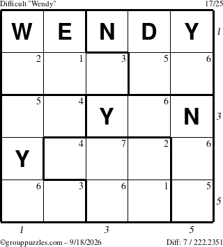 The grouppuzzles.com Difficult Wendy puzzle for Friday September 18, 2026 with all 7 steps marked