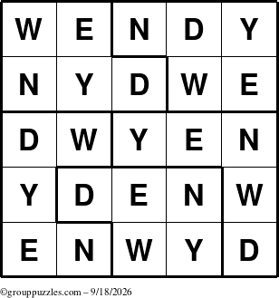 The grouppuzzles.com Answer grid for the Wendy puzzle for Friday September 18, 2026