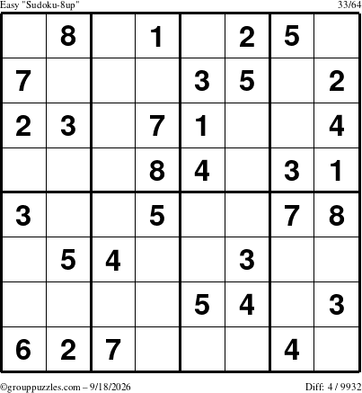 The grouppuzzles.com Easy Sudoku-8up puzzle for Friday September 18, 2026