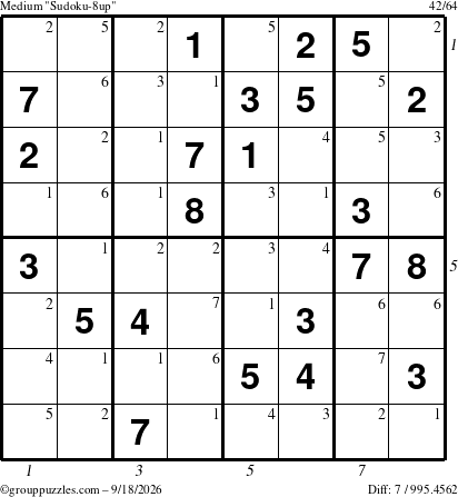 The grouppuzzles.com Medium Sudoku-8up puzzle for Friday September 18, 2026 with all 7 steps marked