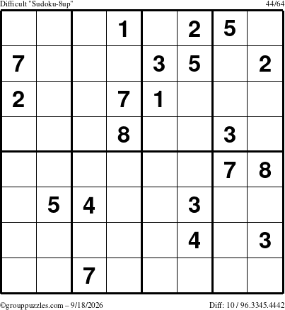 The grouppuzzles.com Difficult Sudoku-8up puzzle for Friday September 18, 2026