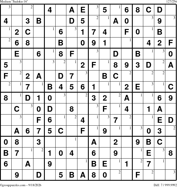 The grouppuzzles.com Medium Sudoku-16 puzzle for Friday September 18, 2026 with the first 3 steps marked