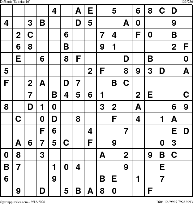 The grouppuzzles.com Difficult Sudoku-16 puzzle for Friday September 18, 2026