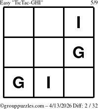 The grouppuzzles.com Easy TicTac-GHI puzzle for Monday April 13, 2026