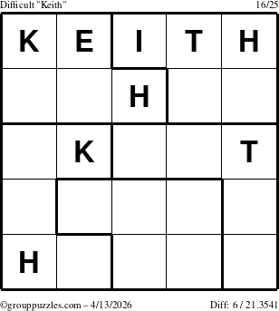 The grouppuzzles.com Difficult Keith puzzle for Monday April 13, 2026