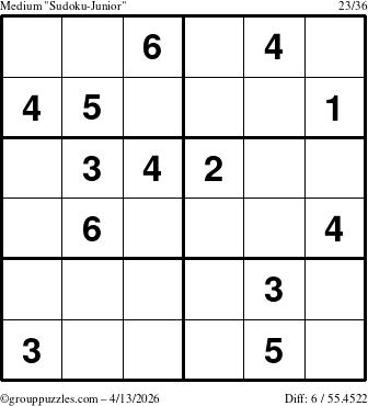 The grouppuzzles.com Medium Sudoku-Junior puzzle for Monday April 13, 2026