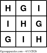 The grouppuzzles.com Answer grid for the TicTac-GHI puzzle for Monday April 13, 2026
