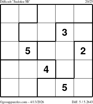 The grouppuzzles.com Difficult Sudoku-5B puzzle for Monday April 13, 2026
