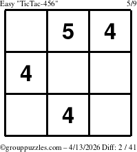 The grouppuzzles.com Easy TicTac-456 puzzle for Monday April 13, 2026