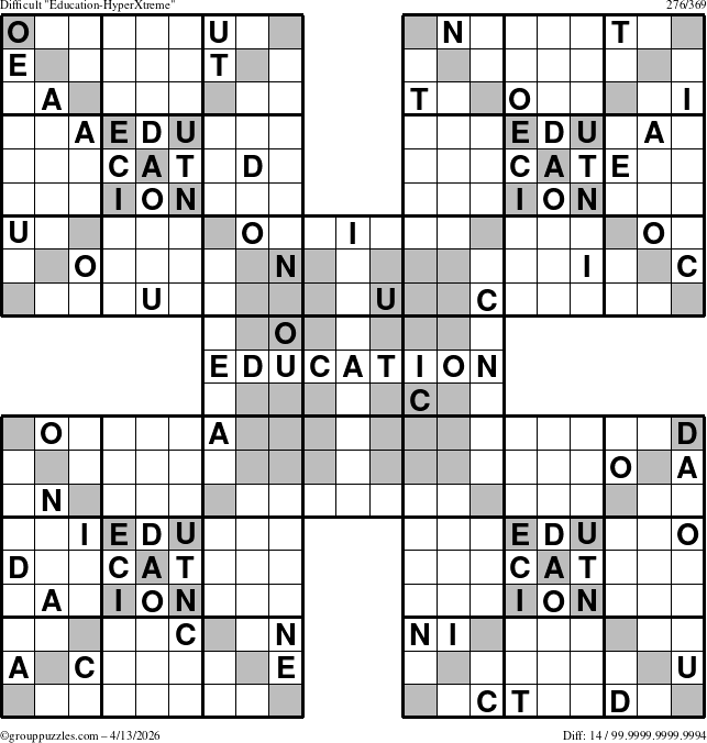 The grouppuzzles.com Difficult Education-HyperXtreme puzzle for Monday April 13, 2026