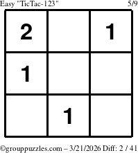 The grouppuzzles.com Easy TicTac-123 puzzle for Saturday March 21, 2026