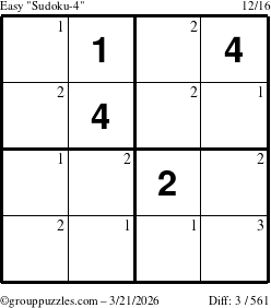 The grouppuzzles.com Easy Sudoku-4 puzzle for Saturday March 21, 2026 with the first 3 steps marked