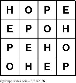 The grouppuzzles.com Answer grid for the Hope puzzle for Saturday March 21, 2026