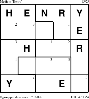The grouppuzzles.com Medium Henry puzzle for Saturday March 21, 2026 with the first 3 steps marked