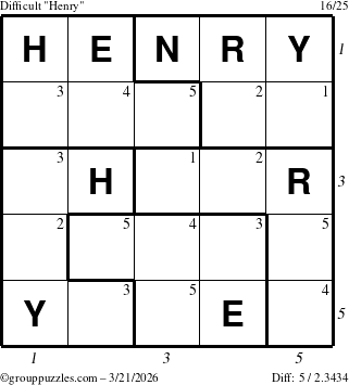 The grouppuzzles.com Difficult Henry puzzle for Saturday March 21, 2026 with all 5 steps marked