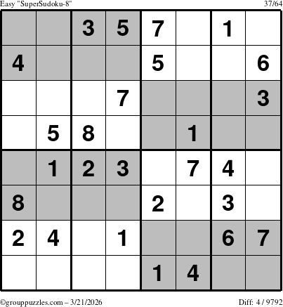 The grouppuzzles.com Easy SuperSudoku-8 puzzle for Saturday March 21, 2026