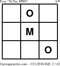 The grouppuzzles.com Easy TicTac-MNO puzzle for Saturday March 21, 2026