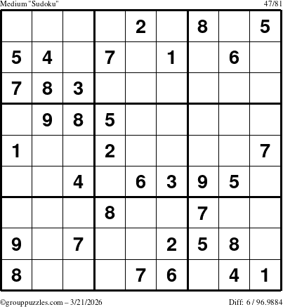 The grouppuzzles.com Medium Sudoku puzzle for Saturday March 21, 2026