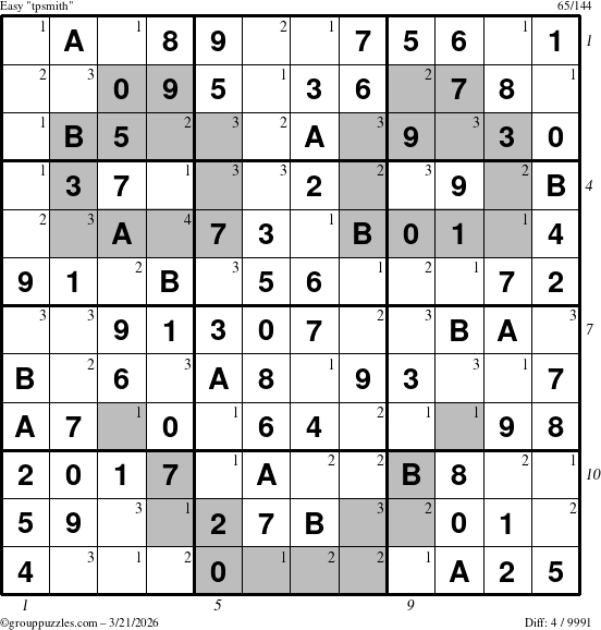 The grouppuzzles.com Easy tpsmith puzzle for Saturday March 21, 2026 with all 4 steps marked