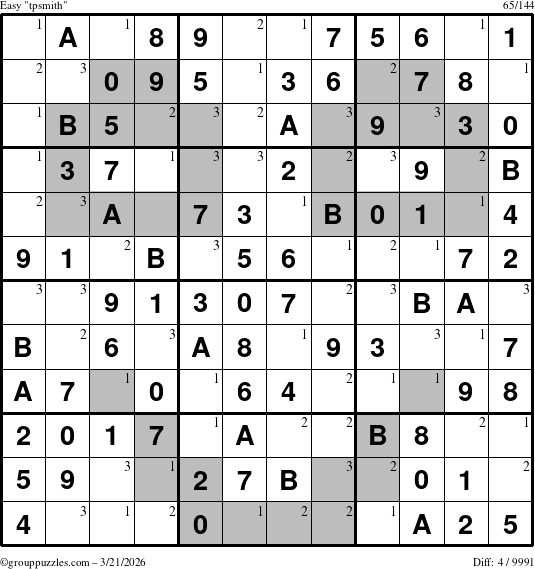The grouppuzzles.com Easy tpsmith puzzle for Saturday March 21, 2026 with the first 3 steps marked
