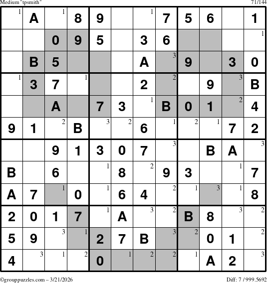 The grouppuzzles.com Medium tpsmith puzzle for Saturday March 21, 2026 with the first 3 steps marked