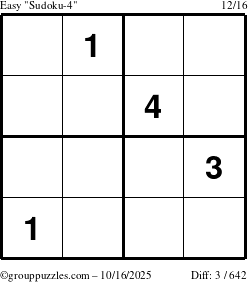 The grouppuzzles.com Easy Sudoku-4 puzzle for Thursday October 16, 2025
