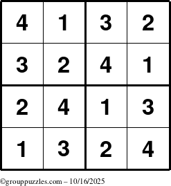 The grouppuzzles.com Answer grid for the Sudoku-4 puzzle for Thursday October 16, 2025