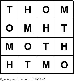 The grouppuzzles.com Answer grid for the Thom puzzle for Thursday October 16, 2025