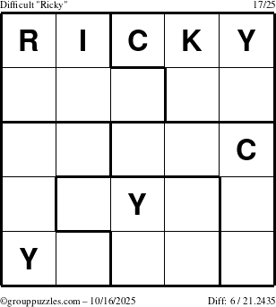 The grouppuzzles.com Difficult Ricky puzzle for Thursday October 16, 2025
