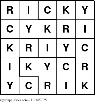 The grouppuzzles.com Answer grid for the Ricky puzzle for Thursday October 16, 2025