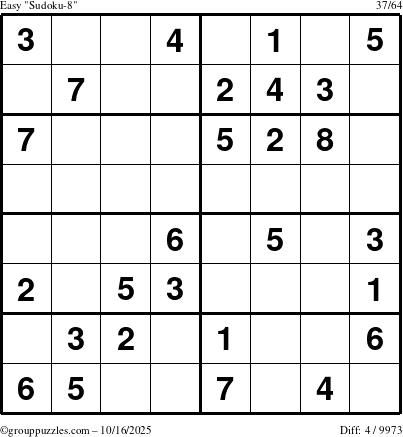The grouppuzzles.com Easy Sudoku-8 puzzle for Thursday October 16, 2025